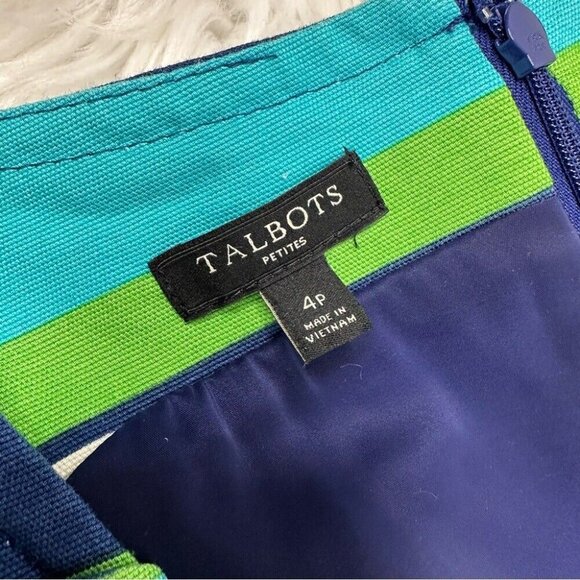 Talbots Women’s Blue Green Striped‎ Sleeveless Resortwear Sheath Dress 4P/C32 - Picture 5 of 10